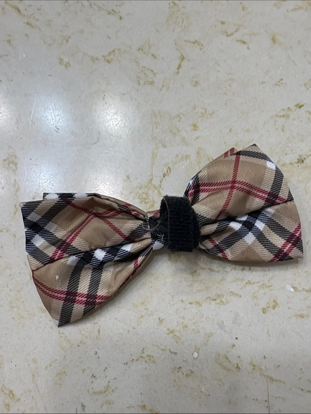 Plaid Dog Bow Tie Collar Accent - Tan Plaid